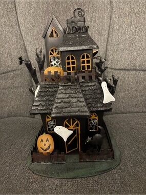 Halloween Haunted House Decor in Black and Orange- Tea light  holder inside